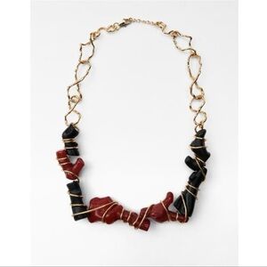 Zara Black and Red Faux Coral Statement Necklace NWT on Zara Card